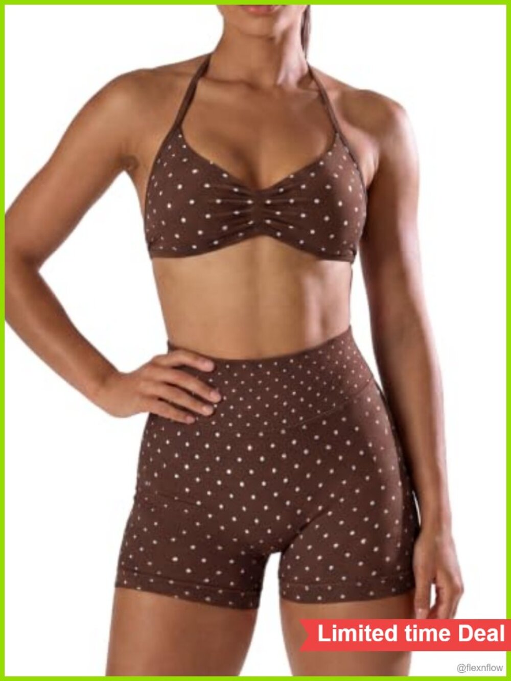 Polka Dot Seamless Workout Set Halter Sports Bra High Waist Shorts Yoga